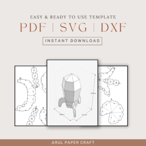 3d Rocket ship LOW POLY DIY Model Template In Pdf, Dxf And Svg Format , Create Your Own Stunning Rocket ship, Kids Crafting Activities