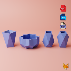 3d Flower Pot Collection DIY Model in Pdf, Dxf Format, Kids Crafting Activities, Paper Models, Low poly flower pot templates home decor