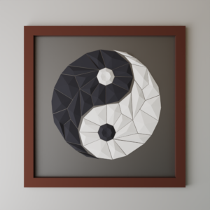 3D Papercraft YinYang Low Poly Wall decor DIY model in pdf, dxf & svg format