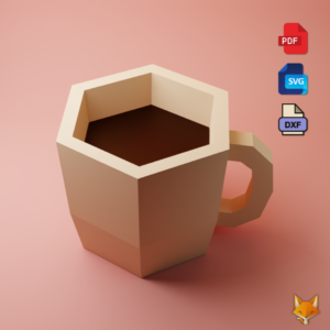3d coffee cup LOW POLY DIY Model Template In Pdf, Dxf And Svg Format , Create Your Own Stunning Paper Craft Sculpture