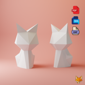 Low Poly Cat Papercraft Template – 3D Geometric Animal Sculpture (PDF, SVG, DXF)