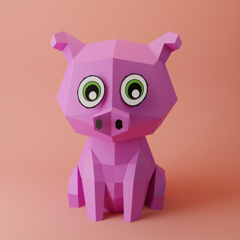 3D low poly pig papercraft model for kids